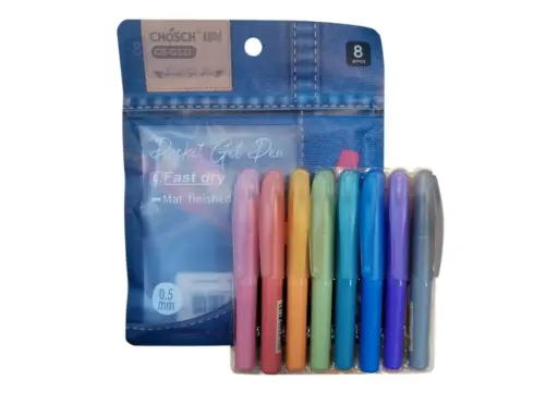 أقلام حبر جيل ملون Chosch - 0.5mm عدد 8 pocket