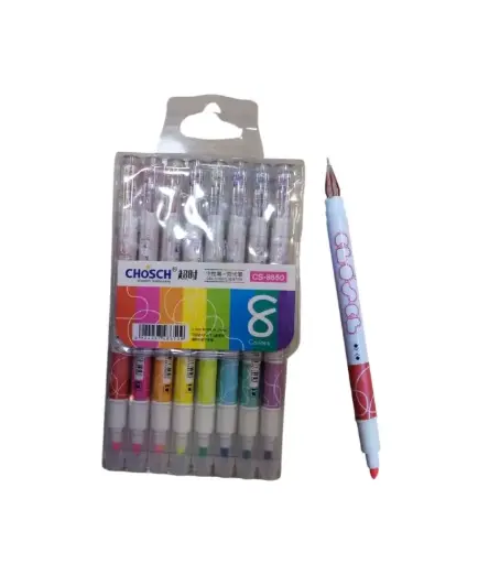 أقلام حبر ملون Chosch - 0.5mm عدد 8 مع هايلايتر 